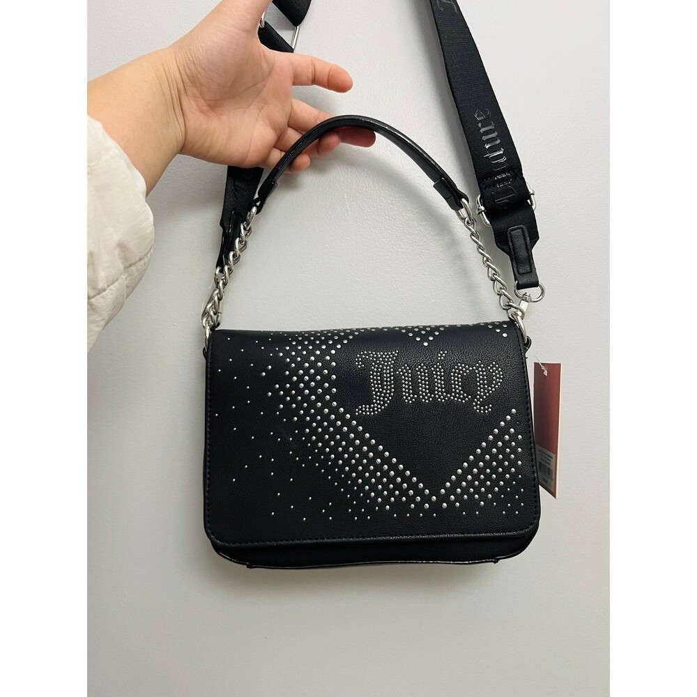New Juicy Couture Lovely Day Flap Crossbody Bag – Black with Silver Studded Logo